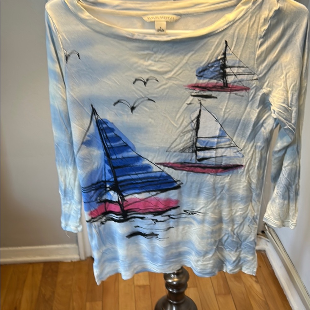 Susan Bristol Blue and Red Graphic Blouse